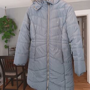 Calvin Klein Junior Puffer Coat Jacket Gray Faux Fur Hood XL 16